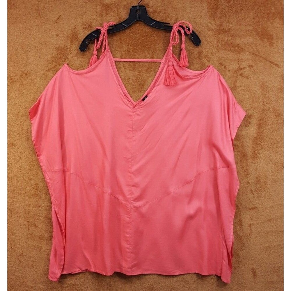 ECHO Womens Swim Cover Up Pink Cold Shoulder Pullover Dress Braided Tassel